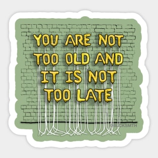 You Are Not Too Old (yellow letters) Sticker